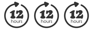 graphic of the words 12 hours with a circular arrow going around the text representing 12 hour wear