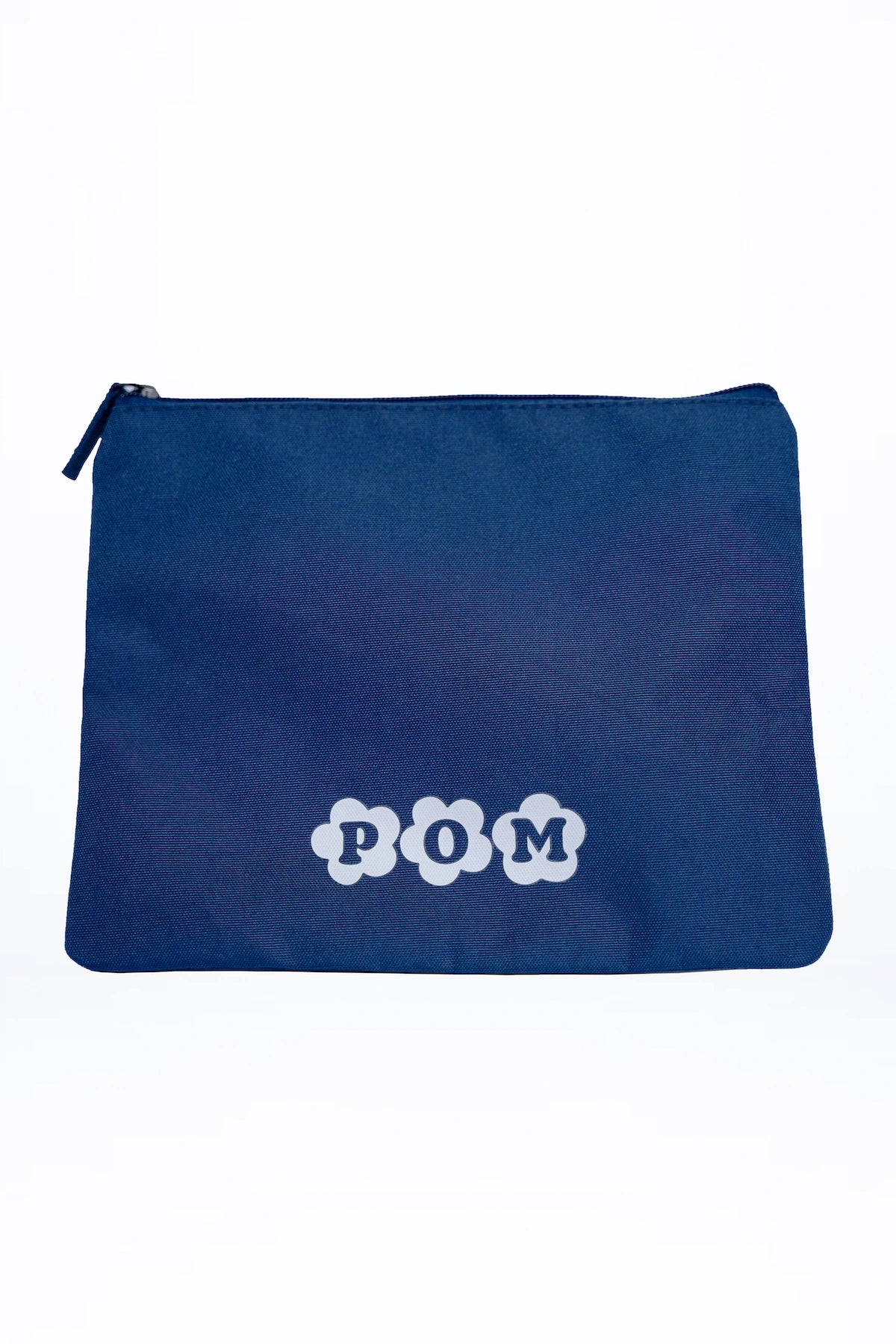 POM Waterproof Toiletry Bag in navy made from rPET (recycled plastic bottles), designed for storing clean or used POM menstrual cups and POM swimwear.